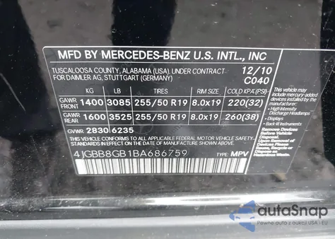 2011 Mercedes-Benz Ml 350 4Matic z USA, uszkodzony, nr VIN 4JGBB8GB1BA686759